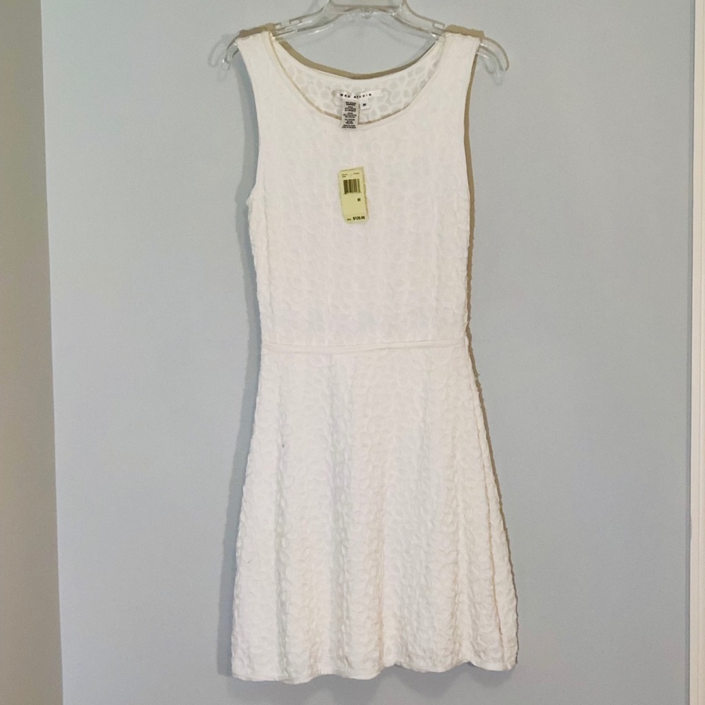 New Max Studio Ivory Floral Textured Dress Medium